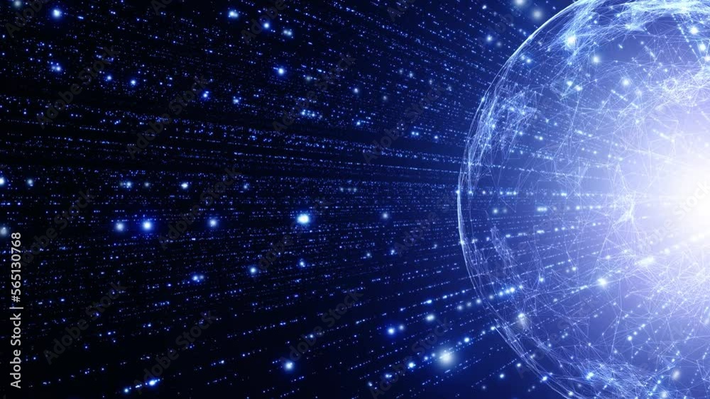 Wall mural network data artistic earth sphere with glowing dots looping motion.