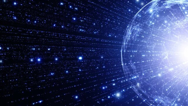 Network data artistic Earth sphere with glowing dots looping motion.