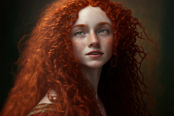 portrait of a woman with long red hair generative ai