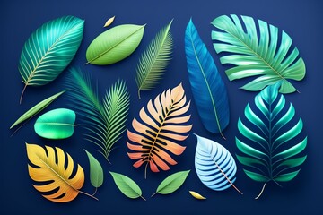 Fototapeta na wymiar leaves, foliage plants in bluish colours background 