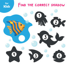 Mini game for children. find the correct shadow for the fish. learning fun