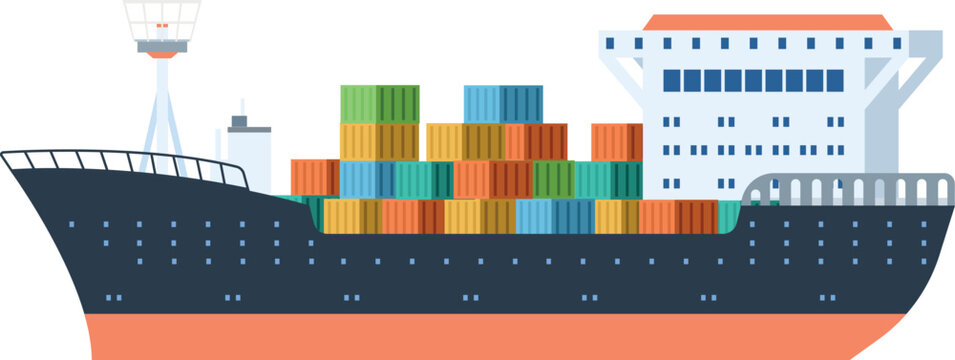 Freight ship with color industrial cargo containers icon