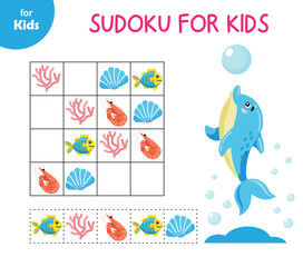 mini game for kids. Sudoku, children 3-4 years old. logical games. Marine series