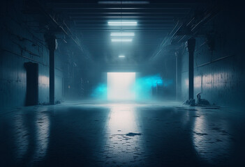 Obraz na płótnie Canvas Ai-Generated Render of an Empty, Dark, and Mysterious Street at Night: The Artificial Tranquility of a Vacant and Uninhabited World