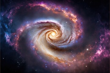  a spiral galaxy with a star in the center and a blue and purple background with stars in the center and a pink and blue center.  generative ai