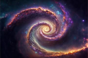 Fototapeta na wymiar a spiral galaxy with a star in the center and a blue and purple background with stars in the middle of the image and a purple and orange spiral galaxy in the middle. generative ai