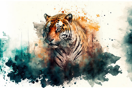portrait of a tiger in aquarelle style, ai generated