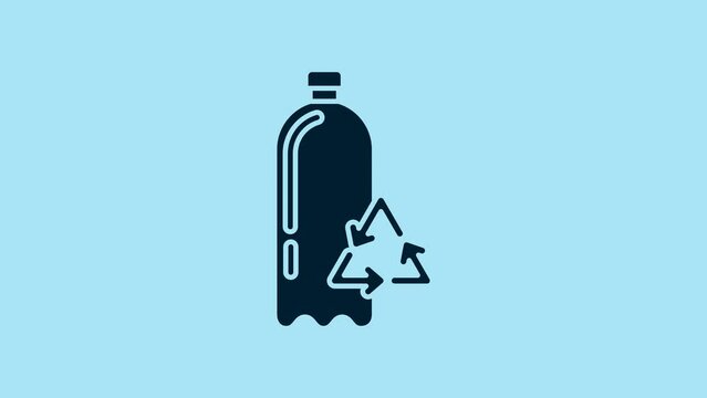 Blue Recycling plastic bottle icon isolated on blue background. 4K Video motion graphic animation