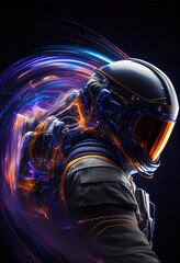 An astronaut with beautiful light trails around. Generative art