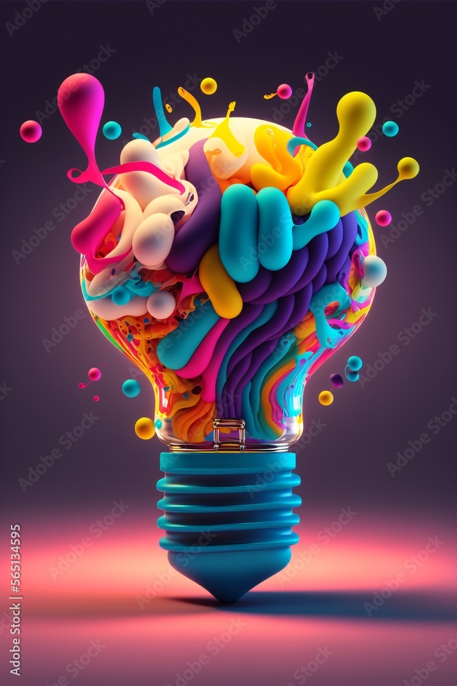 Canvas Prints bright idea and creative thinking, a colorful glowing idea bulb lamp, visualization of brainstorming