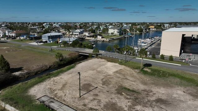 Rising up above Hernando Beach Florida overlooking beautiful homes on the ocean canals