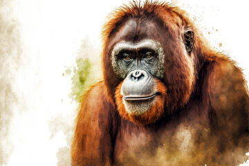 portrait of a monkey in aquarelle style, ai generated
