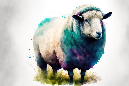 portrait of a sheep in aquarelle style, ai generated