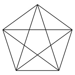 Simple monochrome vector graphic of a pentagram. A five sided polygon containing a five pointed star. It has religious or occult significance