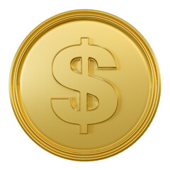 Golden coin with dollar symbol in realistic 3d render 