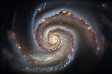  a spiral galaxy with stars in the background and a black background with a white center and a blue center with a yellow center and a black center with a.  generative ai