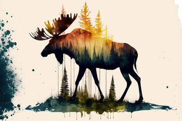 portrait of a moose in aquarelle style, ai generated
