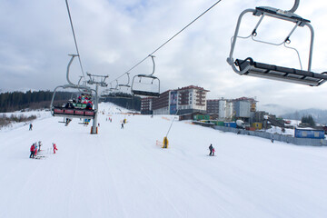 Naklejka premium Bukovel Ukraine lift in the mountains