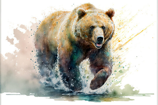 portrait of a bear in aquarelle style, ai generated