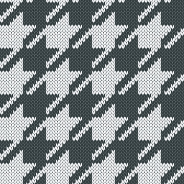 Hounds tooth jacquard knitted seamless pattern large. Black and white vector illustration.