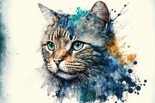 portrait of a cat in aquarelle style, ai generated