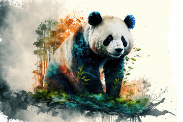 Fototapety  portrait of a panda bear in aquarelle style, ai generated