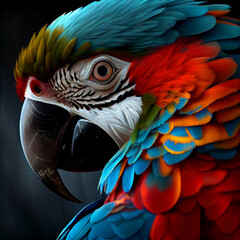Obraz premium blue and orange macaw close up illustration.generative ai technology 