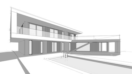 Modern house sketch architectural 3d illustration