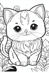 cute kitty cat. coloring book page for coloring book. doodling for kids and adults. created with Midjourney