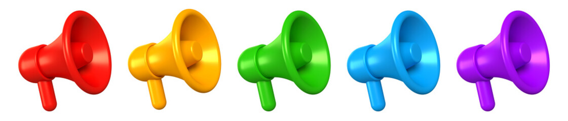 Set of realistic megaphone loudspeaker icons - 565137387