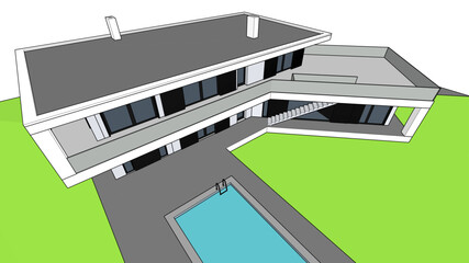 Fototapeta na wymiar Architectural sketch of modern house building vector illustration