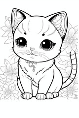 cute kitty cat. coloring book page for coloring book. doodling for kids and adults. created with Midjourney