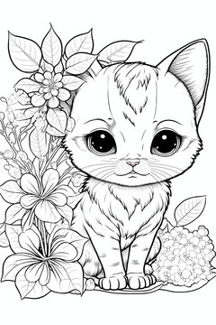 Premium Vector  Coloring book or page for kids. black and white cat
