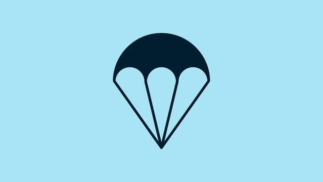 Blue Parachute icon isolated on blue background. Extreme sport. Sport equipment. 4K Video motion graphic animation