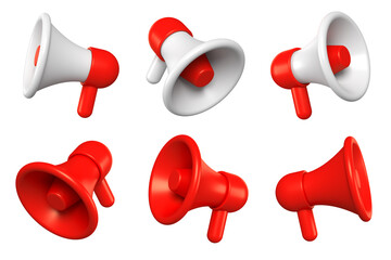 Set of realistic megaphone loudspeaker icons