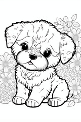 cute puppy dog. coloring book page for coloring book. doodling for kids and adults. created with Midjourney