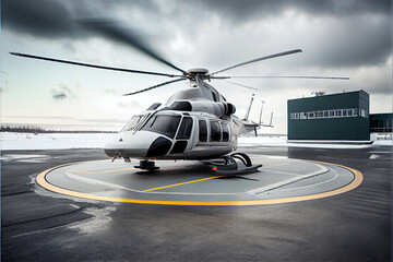 Helicopter at heliport ai generative