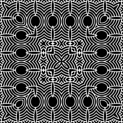 Vector pattern in geometric ornamental style. Black and white color.Seamless repeat pattern.Simple geo all over print block for apparel textile, ladies dress, fashion garment, digital wall paper.