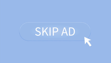 Skip AD 3d button. Mouse touched button. Vector illustration. 