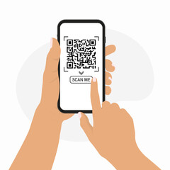 Scan qr code people, great design for any purposes. Flat design. Vector illustration. 