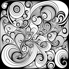 abstract swirling patterns. coloring book page for coloring book. doodling for kids and adults. created with Midjourney