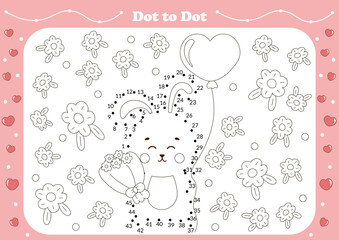 Cute dot to dot game for kids with valentine day theamed character - bunny with flowers