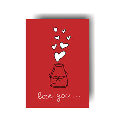 Vector. Greeting card for St. Valentine's Day, Birthday, women's day and wedding design. Colorful background in cartoon style, hand drawn symbols. The concept of love, infatuation, passion.