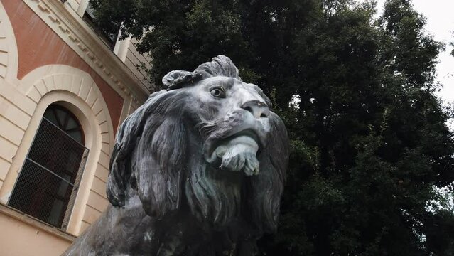 View from below of an iron lion. Representative symbol of the City of Eboli