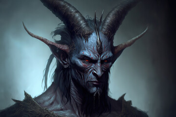 a digital painting of a demon with large horns, fantasy art illustration 