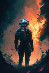 Naklejka premium a painting of a man in a space suit, concept art illustration 