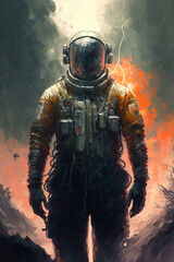 a painting of a man in a space suit, concept art illustration 