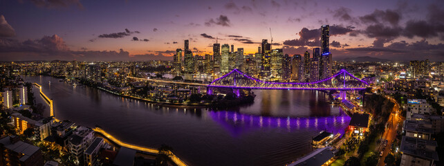 Aerial view of Brisbane's iconic Story bridge and the city, including the Brisbane financial...