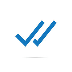 Valid Seal icon. Blue double tick. Flat done sticker icon. Isolated on white. Accept button.