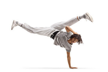 Afro american male dancer performing a handstand - obrazy, fototapety, plakaty